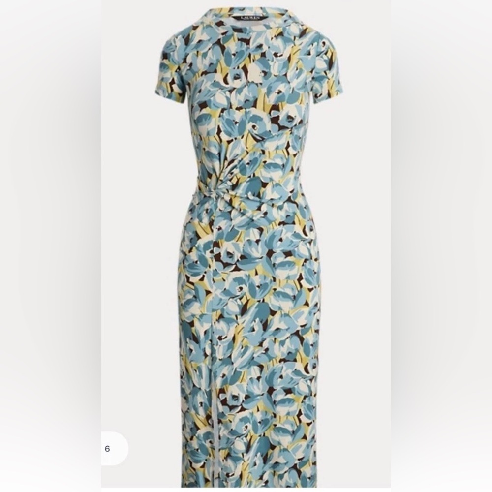 Lauren Ralph Lauren Floral Jersey Twist-Front Midi Dress Size Medium - Picture 2 of 16
